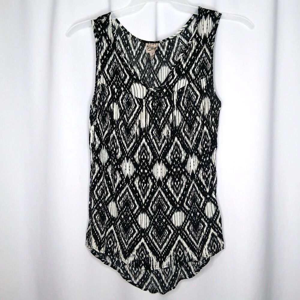 Como Vintage Rayon Tank Lightweight Blouse V-neck Black White Womens Small